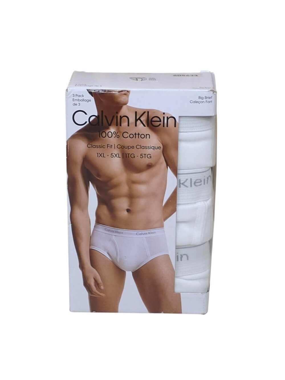 Calvin Klein Mens 3-Pack Big Briefs 100% Cotton Classic Fit Size 5XL White